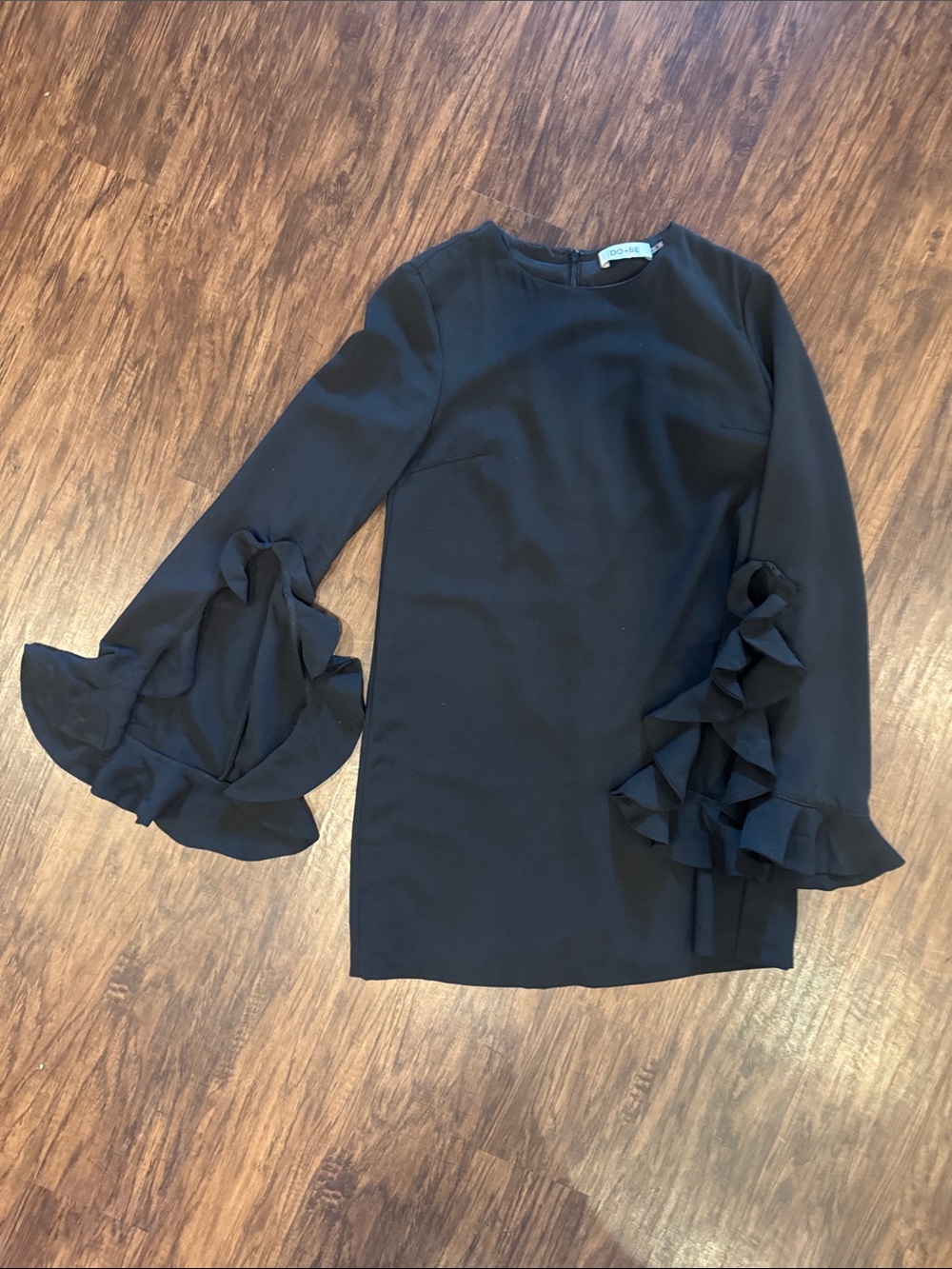 DO+BE Black Long Sleeve Shift Dress with Layered Ruffle Sleeves